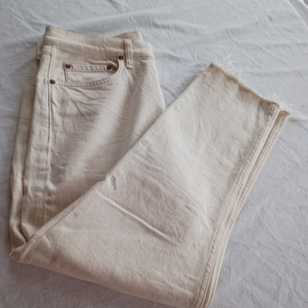 rag & bone 31 Wren High-Rise Slim Straight Raw Hem Ecru Denim Jeans